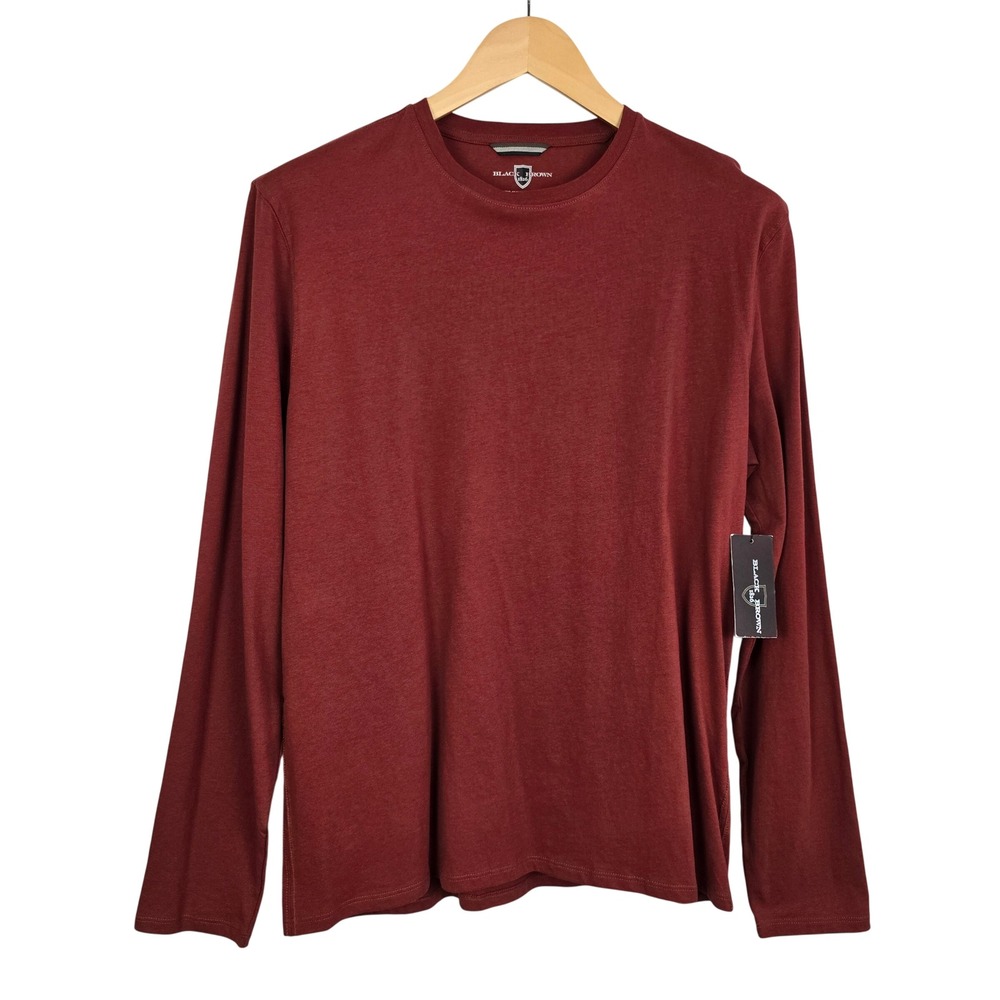 NWT Black Brown 1826 Mens Long Sleeve Tee Organic Cotton Hot Chilli Crew Medium